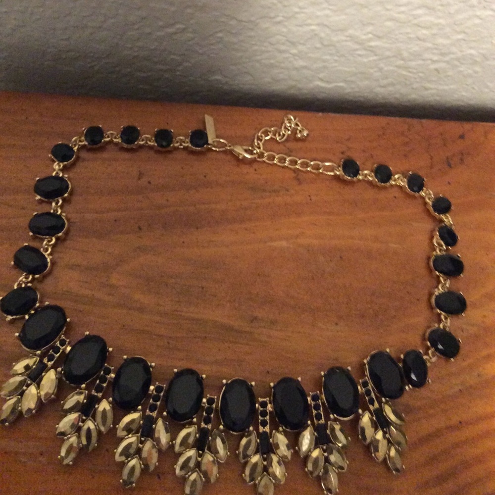 Bohemian Black Beaded Necklace with Gold Leaf Charms